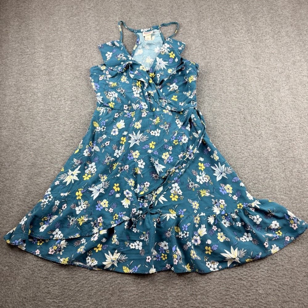 Mossimo Supply Co. Women's S Small Teal Blue Floral Ruffle Wrap Dress‎